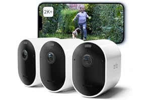 Arlo Pro 5 Telecamera WiFi Esterno Senza Fili, Telecamera WiFi Interno, 2K HDR, Sirena Allarme Casa, Sensore Di Movimento, Visione Notturna Colori, Prova Inclusa Secure, 3 Telecamere, Bianche