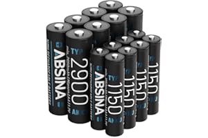 ABSINA 8X AA Mignon 2900 & 8X AAA Micro 1150 Akku - NiMH Wiederaufladbare Akkus mit 1,2V - Akkus für Geräte mit hohem Stromverbrauch - Akkus ideal für Blitzgerät, Wii & Xbox Controller, Telefon