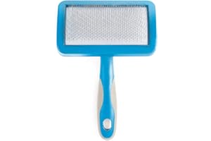 Ancol Universal Slicker Brush for Dogs in Blue - Curved Ergonomic Grooming Tool for Long Coated Pets - Large