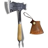 &Ccedil;ok Fonksiyonlu Kamp Baltası 27 cm - Yekpare D&ouml;vme &Ccedil;elik Ahşap Saplı Deri Kılıflı Outdoor Balta