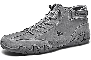 Hbaydor Hommes Femmes Chaussures Hautes en Daim Faites À La Main, Italien Cuir Velcro Casual Baskets Dérapantes Respirantes Respirantes Confortables High Chukka Bottes,Gris,37