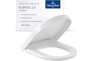 Villeroy & Boch Subway 2.0 Compact abattant WC - Couvercle toilettes White brillant avec fermeture auto. - Abattant toilettes amov. incass. Duroplast - Couv. waters forme de D - Pièce rechange orig.