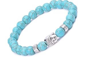 UNENDLICH U Infinity U Brazalete Unisex de Buda, Pulsera de Aleación de Budismo Zen, Piedras de Energía Pulsera de Oración Marrón / Azul / Negro (Piedra de lava).