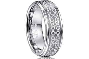 NUNCAD Bague Celtique Homme/Femme Argent Mat, Bague en Tungstène avec Nœud Celtique, Anneau 8mm pour Mariage Anniversaire