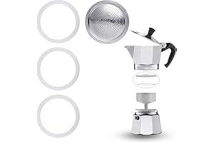JFMANMSDS Gasket for 3 Cup Espresso Maker, with Aluminum Sieve Insert, Gasket Seals Parts Moka Pot, Replacement Food Grade Seal Silicone, Includes 3 Gaskets and 1 Filter for Stovetop Coffee Maker(3 Cups)