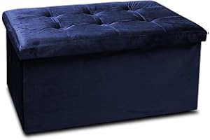 GREATOOL Puff Taburete Plegable de Almacenaje Otomano con Tapa 76 x 38 x 38 cm, Taburete Plegable para Almacenaje (Pack 1 Unidad, Azul Marino Treciopelo)