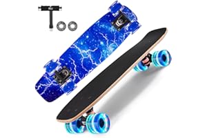 GIEEU Skateboards with Colorful Flashing Wheels for Beginners,Kids,Teens,Adults,Complete Standard Skate Boards 9 Layer Canadian Maple Deck Concave Skateboard