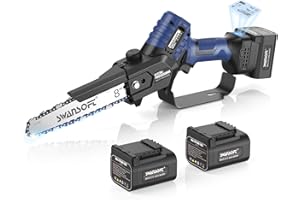 SWANSOFT Mini motosega a batteria, 8 pollici 600 W/21 V/4000 mAh*2, motosega elettrica professionale con lubrificazione automatica, sega a batteria per potatura per tagliare la legna in frutteti e uliveti.