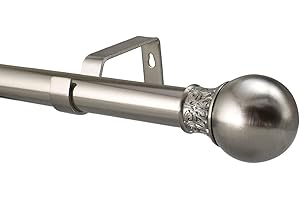 YHO 28mm Diameter Extendable Eyelet Metal Curtain Pole Metal Finials Brushed Chrome (3m - 4m Extendable, Sofia Finial)