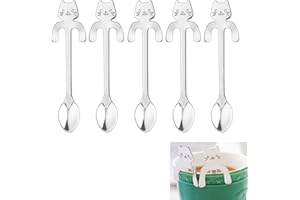 ZFKXGS 5PCS Petite Cuillère à Café Chat Acier Inoxydable 304 Touillette Cafe Cuillère à Glace Dessert Thé Mignonne Cuillère à Tasse Café Nouveauté Mini Cuillere a Soupe Lave-Vaisselle Poli Résistant