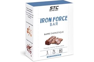 STC NUTRITION - Iron Force Bar - Barre énergétique protéinée - Créatine + Taurine + BCAA - Actif breveté - Etui de 5 barres - Goût praliné enrobage chocolat