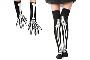 MXJFYY 2 Pares de Guantes de Halloween Calcetines de Brazo Largo Guantes de Esqueleto Calcetines Disfraz de Halloween para Niños y Adultos