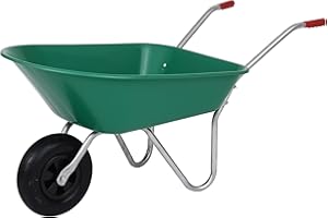 simpahome 85L Green Plastic Garden Wheelbarrow with Pnuematic tyre - Suitable for Light/Medium Garden Work.