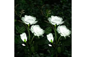 Anordsem Solar Lights Outdoor Garden, 2 Pack Rose Flowers Solar Lights, Garden Lights Solar Powered Waterproof with 6 Rose, for Patio Party Wedding Valentines Gifts Send Dad Mom Lover (White)