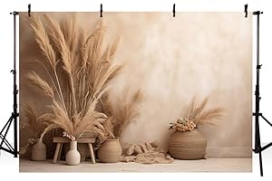 AIBIIN Toile de fond pour photographie - 2,1 x 1,5 m - Style bohème - Herbe de la pampa rétro - Pour anniversaire, mariage, maternité, art - Décoration de portrait - Accessoires de studio