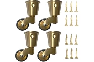 NIANXINN 4x Ruedas de Latón Macizo,Ruedas para Muebles Tipo Taza de Latón Pulido Vintage Antiguo de 25mm,Ruedas Giratorias,Rueda de Goma,Carga 150Kg,para Muebles,Sillones,Sofá,con Tornillos