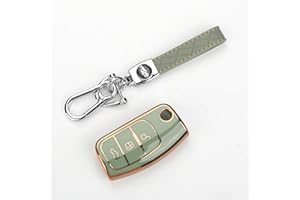 SHENGJUE TPU Key Shell For 360° Protective of Car Smart Key,Car Key Cover Compatible With Ford Fiesta//Mondeo/Galaxy/Fusion/Focus /Kuga (Tea Green)