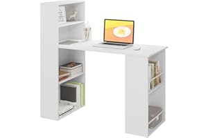 eSituro Scrivania Ufficio Compatta con Libreria Integrata - Bianco Lucido, 120x55x122 cm, Design Salvaspazio per Studio/Camera