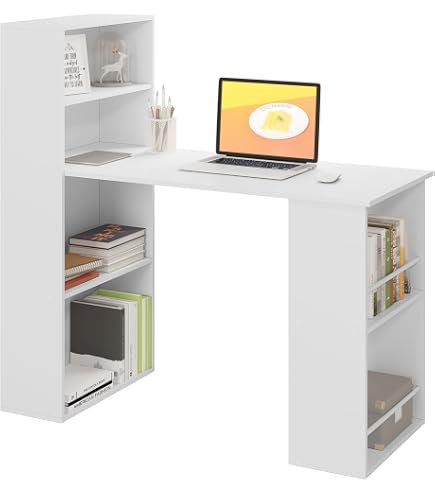 Dmora Scrivania Pittston, Scrittoio lineare con libreria, Tavolo ufficio Multiuso salvaspazio, 110x52h136 cm, Bianco e Rovere