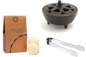 SPRONKETTS OUTDOORS Cast Iron Wax Melter Kit with Scented Wax Melts and Stainless Steel Tongs for Stoves and Log Burners (Orange)
