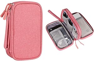 Hosoncovy Power Bank Case Electronic Accessories Organizer Bag Cable Organizer Bag USB Flash Drive Case External Hard Drive Case (Pink)