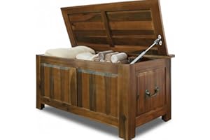 CASARIA® Large Wooden Chest Storage Box | 103L Capacity | Bench Sideboard Basket with 160kg Load Capacity | Ottoman Chest, Acacia, Colonial-Style | Shoe Storage Home Furniture | Brown