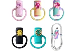 WOOXDYUK 5 sztuk silikonowych osłon na kabel do ładowania, ochrona kabla do ładowania, narzędzie do nawijania kabli w jednym, narzędzie zabezpieczające kabel do iPhone'a, typ C