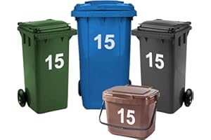 Rubigo 4 x Bin Numbers for Wheelie Bins, 0-99, 17.5cm Dustbin Stickers, Easy Application Stick On Number Stickers - Weatherproof Self Adhesive Vinyl (15)