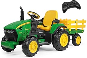 Peg Perego John Deere RC traktor elektryczny, jeździk i zdalnie sterowany, dla dzieci, 12 V, z przyczepą, pilotem zdalnego sterowania, 2 koła z napędem na koła, radio FM, 1 rok