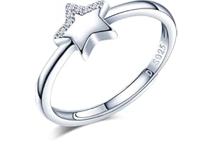 Anillos Mujer Niña, Yumilok-Moda y Simple Anillos S925 Plata de Ley con Circonitas Estrella, Regalo para Novia