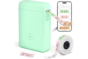 LFPERT Macchina per etichette Bluetooth con nastro, HP2 Portable Label Printer Machine, Printers for Home Use, Mini Label Printer for Organing Storage Barcode Office Home, Green Label Machine