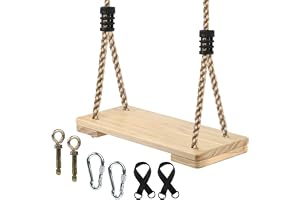 BOPEUY Trägunga, gungstol för barn, gungor av trä, trädgårdsgungor med justerbart hamprep, trädgårdsgungor för vuxna, för inomhus- och utomhusbruk - Max belastning 200 kg