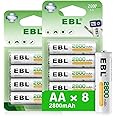 EBL AA Rechargeable Batteries (Retail Package), 1.2V 2800mAh AA Battery, 8 Counts