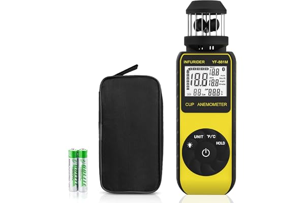Anémomètre Numérique, INFURIDER YF-881M Digital Anemometre Cup Vitesse du Vent Mesure de la Vitesse/Température du Vent à L'aide d'une Boussole,Jauges de Vent Compteur de Vitesse pour Extérieur