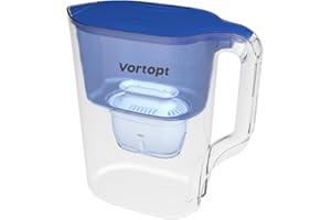 Vortopt Jarra Filtradora de Agua, Jarra de Agua con Filtro Azul de 2,5 Litros para Mejorar el Sabor del Agua del Grifo, Reduce el Cloro y el Plomo, Dura 3 Meses, Sin BPA, L3 (1 Filtro Incluido)