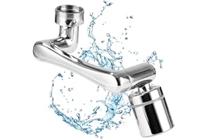 FAOKZE Obrotowa głowica kranu łazienkowego, przedłużenie kranu, kolor srebrny, przedłużenie kranu z oszczędzaniem wody, obrotowy perlator o 1440 stopni, z dwoma trybami spryskiwania, do kuchni i