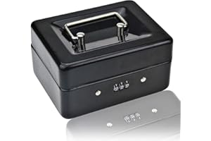 LTSTOR Petite Caisse à Monnaie Avec Serrure à Combinaison – Caisse à Monnaie en Métal Durable avec Plateau de Rangement Verrouillable, 15 × 12 × 8 cm (noir, petit)