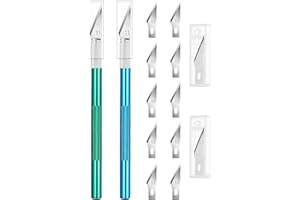 QEBIDVL Exacto Knife, Craft Knife, 2 Handles + 12 Spare Replacement Blades Professional Hobby Knife for Phone PC Tablet Drone Repair and DIY Art Work Cutting Caving Knife Sculpture, etc. (Blue Green)
