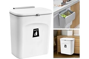 Pinsheng Wiszący kosz na śmieci 9 l, z pokrywką, wiszący kosz na śmieci, do kuchni, samochodu, łazienki, biura i sypialni (biały)