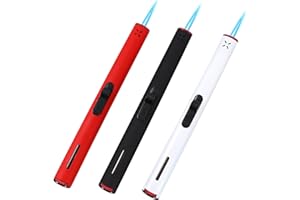 SEPTSEVEN 3 Stück Sturmfeuerzeug, Stabfeuerzeug Gas Nachfüllbar, Winddicht Jetflamme Langes Stabfeuerzeug Für Grill, Kerzen, Camping, Kamin