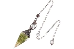 Lovionus89 Pendolo di cristallo curativo per la saliva del salone, Wicca desiderio, in resina spirituale, con ciondolo a forma di foglio, oliva