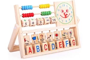 OFKPO Holz Abakus Spielzeug,Kinder Lernen Spielzeug mit großer Uhr,Abakus und Spiel