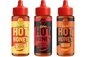 ETHOLUX JD's Hot Honey 3 Sauces - Original, Xxtra Hot, Chipotle - 260g Bottles - Perfect for Pizza dip, burgers, tacos