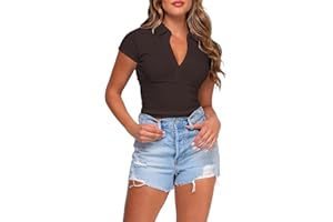 Rayson Camisetas Manga Corta Mujer Blusas Mujer Verano Elegantes Cuello en V A justado Top Mujer Verano Blusa Y2K