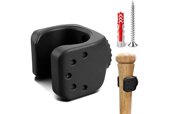 Basebollklubbhållare för basebollträ – baseballklubba hängare för 30–36 mm, väggfäste baseball med skruv, plugg, flexibelt grepp utan repor, lämplig för förvaring