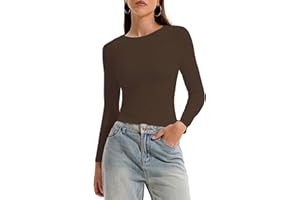 OOHOKAY Damen Langarmshirt Basic Oberteile Y2K Slim Fit Tshirt Elegant Stretch Unterziehshirt Pullover Langärm Crop Tops Streetwear