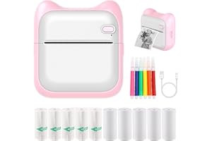 GINSSO Mini Portable Printer, Inkless Sticker Printer, Thermal Photo Printer Machine for Pictures, Photos, Journals, Study, Notes, Bluetooth Mini Printer for Android & iOS Phone (Pink)