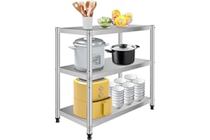 BUEDMSK Stainless Steel Kitchen Table, Work Table, 80 x 40 x 80 cm, Stainless Steel Table, Kitchen Table, 3 Shelves, Preparation Table, Outdoor with Height-Adjustable Shelf for Gastro, Kitchen, Workshop,