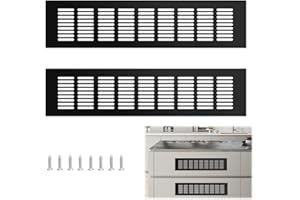 SWoob 2 Pcs Air Vent,Black Air Vents,Grille Cover 80mm x 400mm Aluminum Alloy Kitchen Plinth Vent Covers Internal Ventilation Grill Suitable for Kitchen Cabinet Wardrobe Base Ventilation