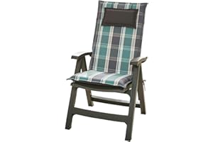 Homeoutfit24 Donau - Cojín Acolchado para sillas de jardín, Hecho en Europa, Respaldo Alto, Poliéster, Resistente a los Rayos UV, Relleno de Espuma, 120 x 50 x 6 cm, 2 Unidades, Gris/Verde Oscuro